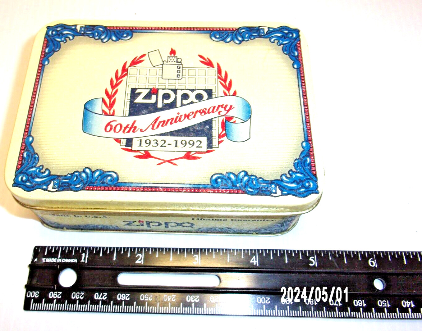 Vintage ZIPPO 60th Anniversary Lighter w/ Tin Box 1932-1992