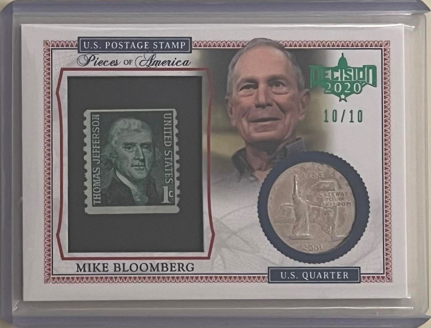 MIKE BLOOMBERG #/D 10/10 2020 DECISION STAMP / COIN RELIC HISTORIC CARD NY MAJOR