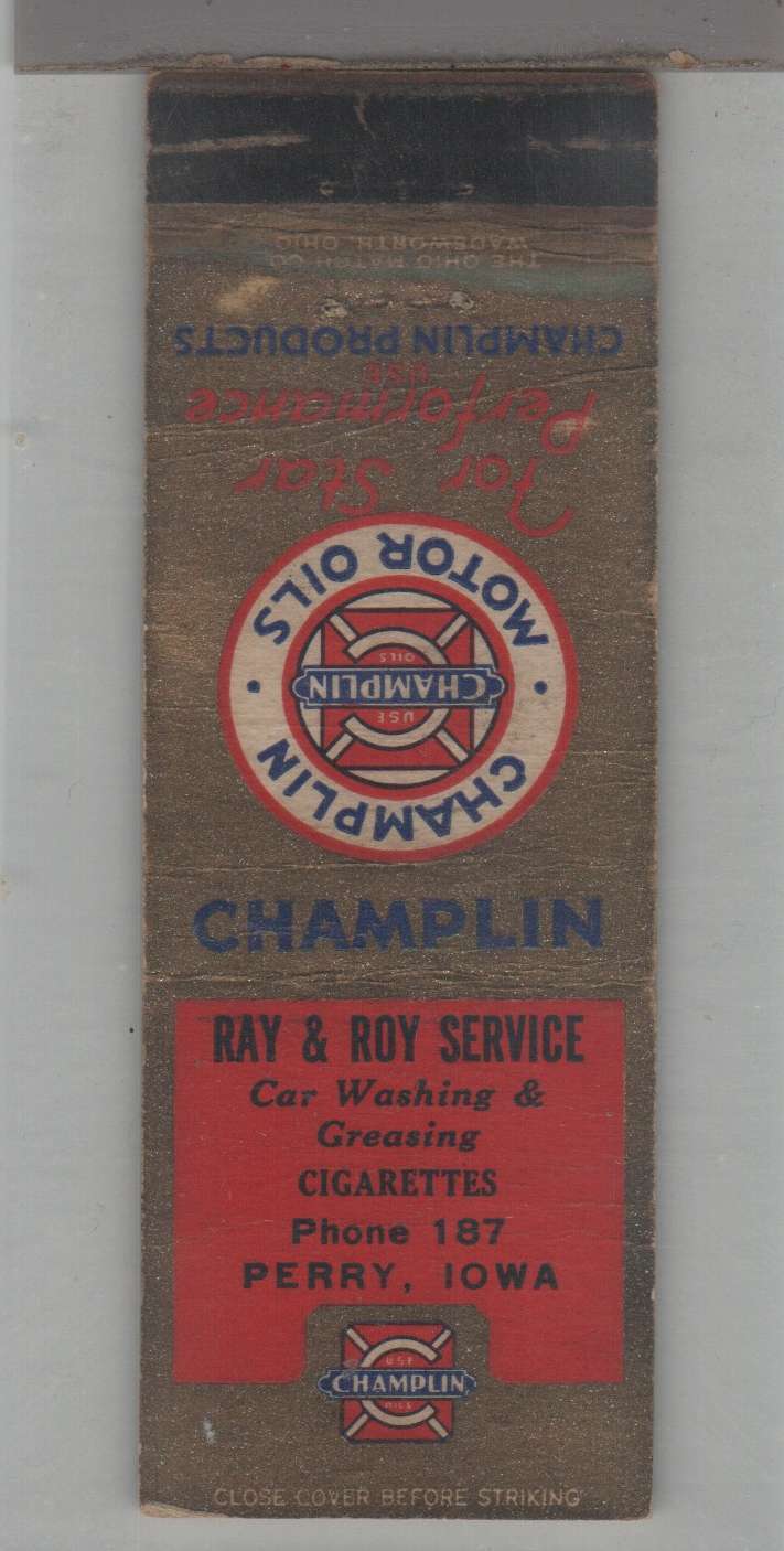 Matchbook Cover - Ray & Roy Champlin Service Perry, IA