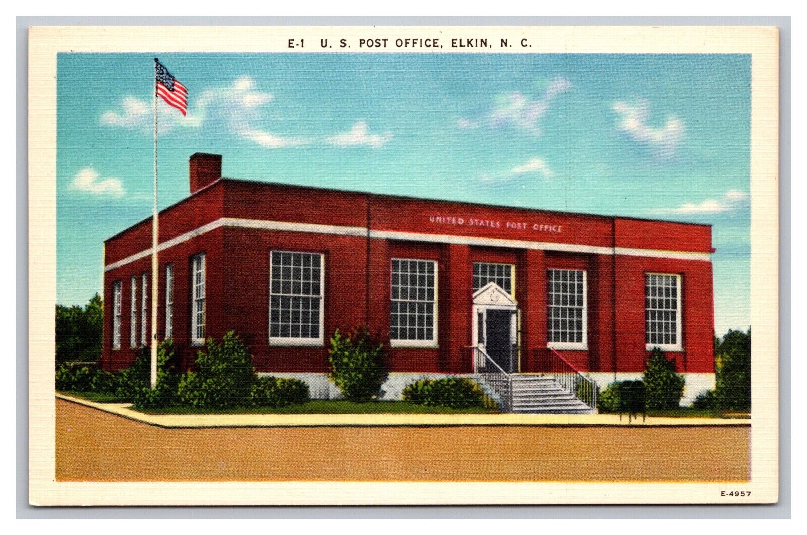 Elkin, NC, North Carolina, United States Post Office, E-1, Linen Postcard