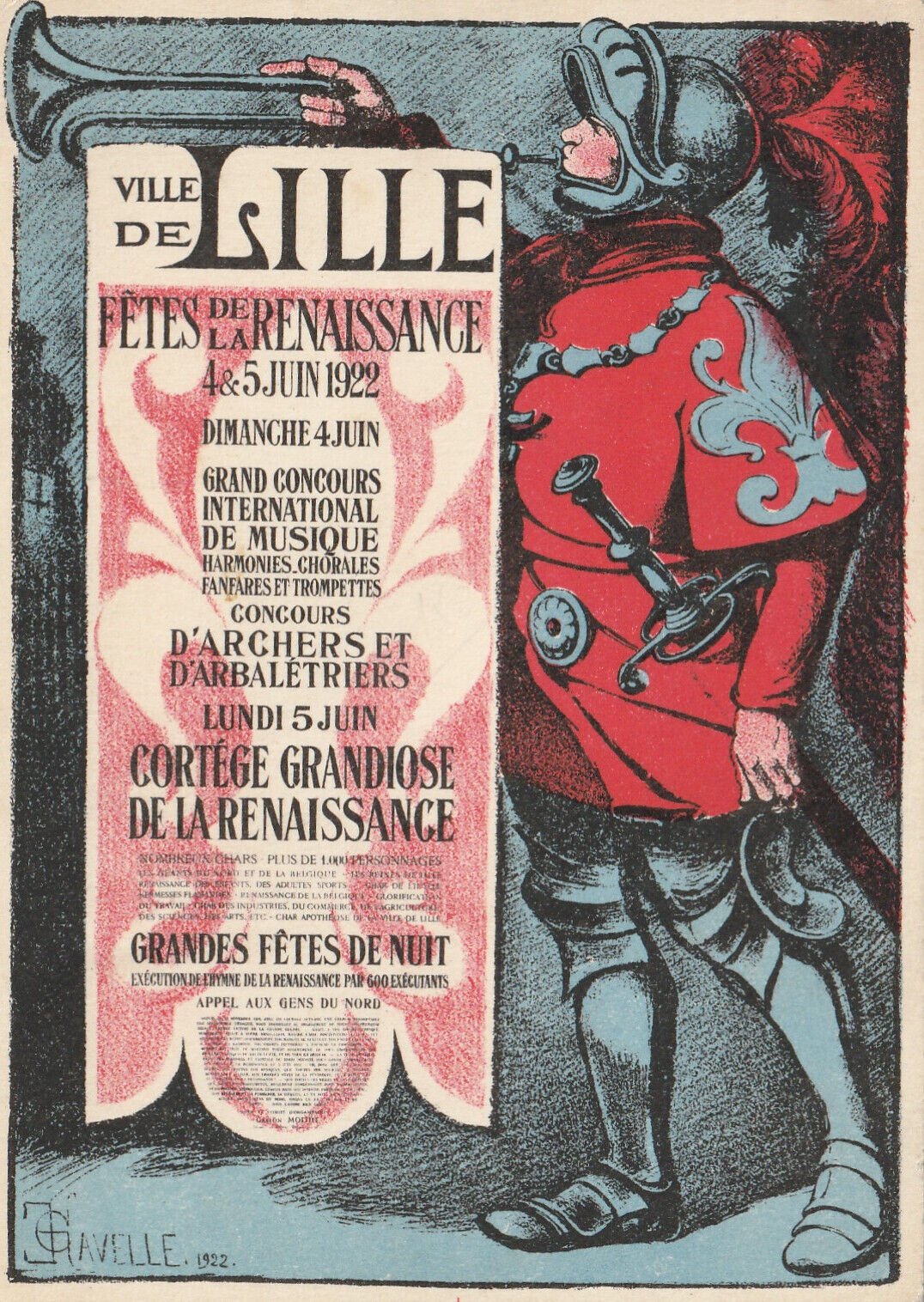 59 CPA CITY OF LILLE RENAISSANCE FESTIVALS JUNE 4 AND 5 1922