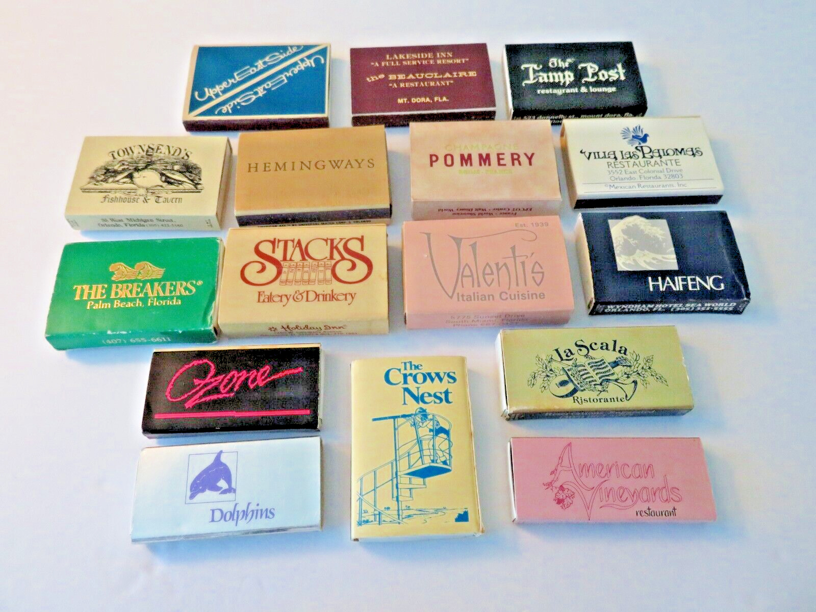 Lot of 16 Vintage Boxes of Wood Matches From Florida Hotels & Restaurants