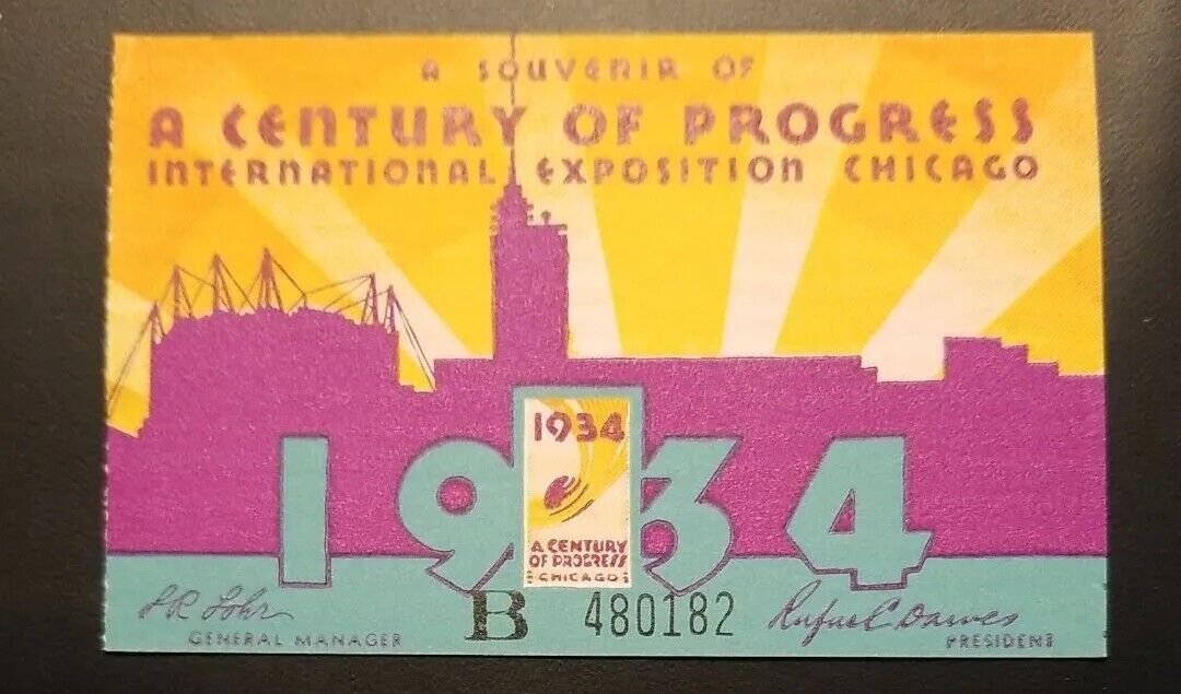 1933 Chicago Century of Progress World's Fair Admission Ticket Stub 1934 Season