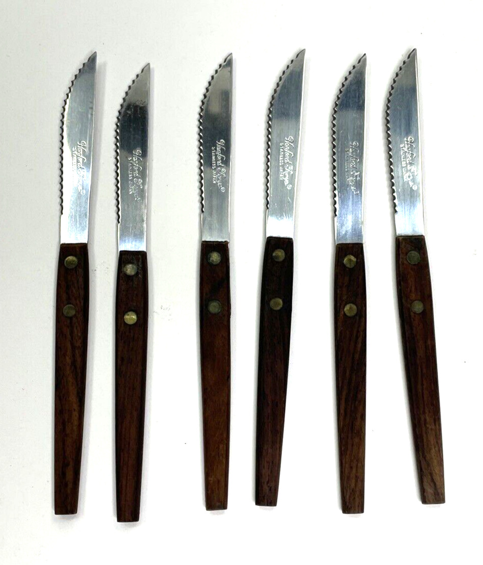 Lot Of 6 Japan Hanford Forge Hard Wood Handle  Stainless Blade Steak Knives