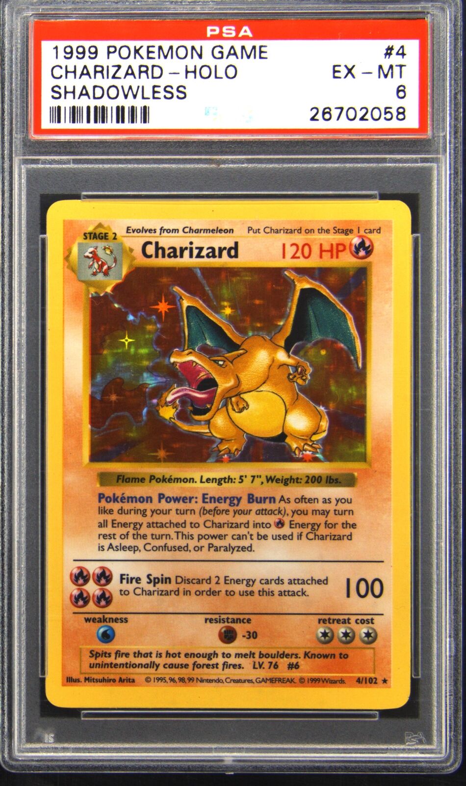 1999 Pokemon Base Set 4 Charizard Holo Rare Pokemon TCG Card PSA 6