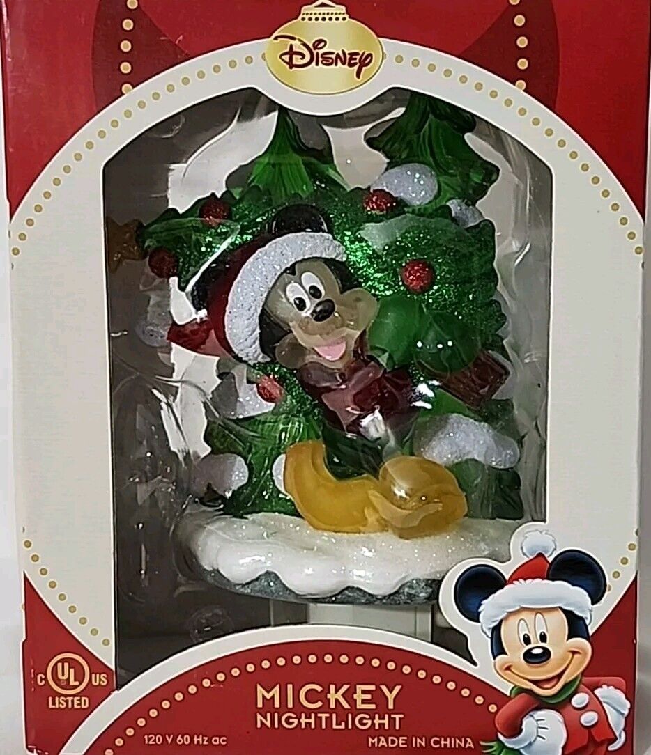 NIB Disney Christmas Mickey Mouse Santa With Tree Night Light - Bulb Included 