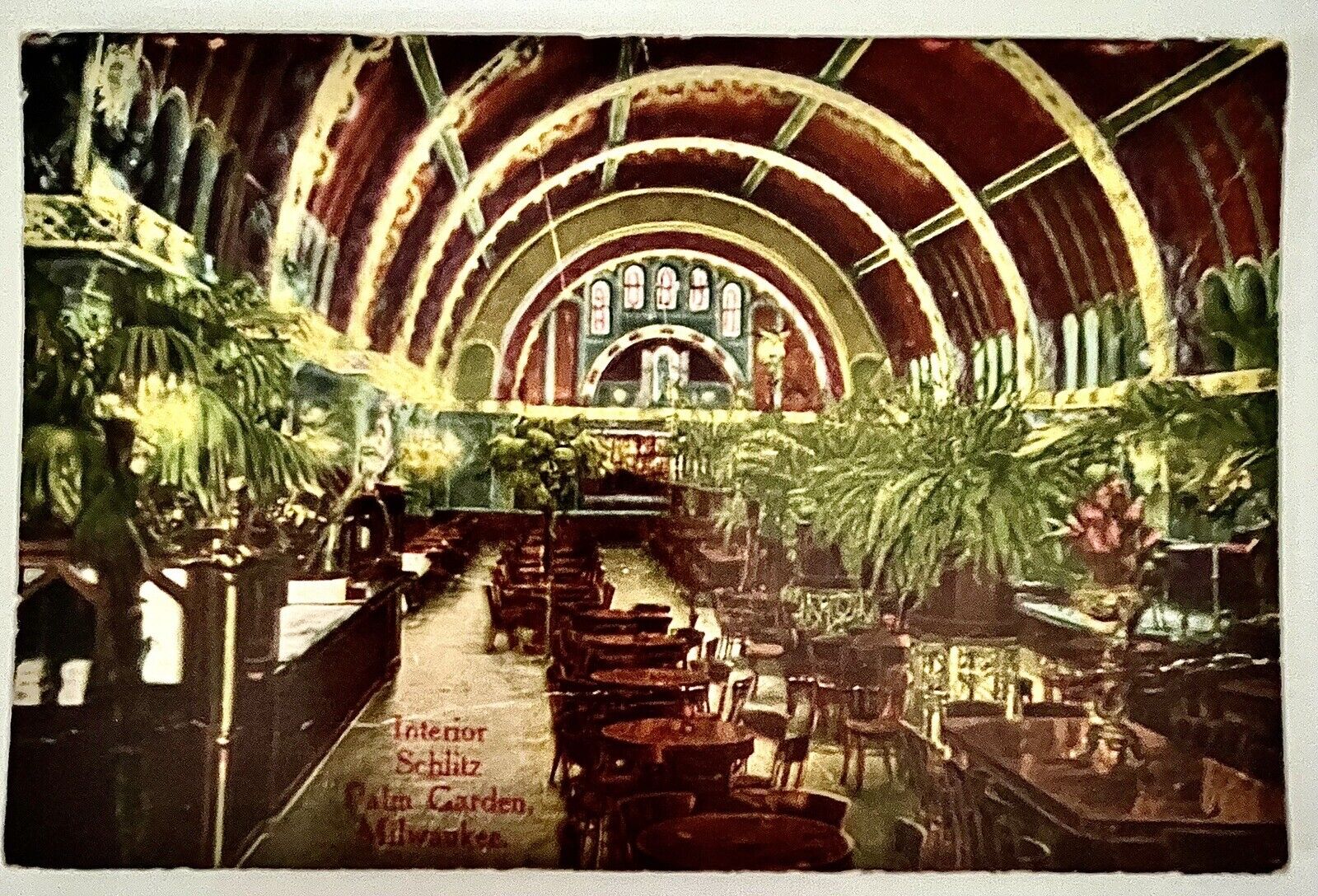 Milwaukee, WISCONSIN Interior SCHLITZ Palm GARDEN Antique 1915 Postcard