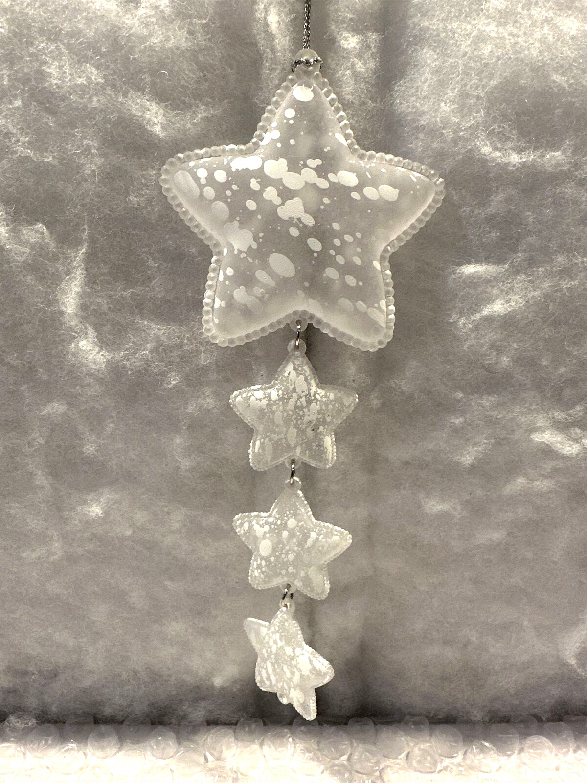 Vintage Frosted Acrylic Shooting Star with 3 Connected Star Tail Ornament 7.5”