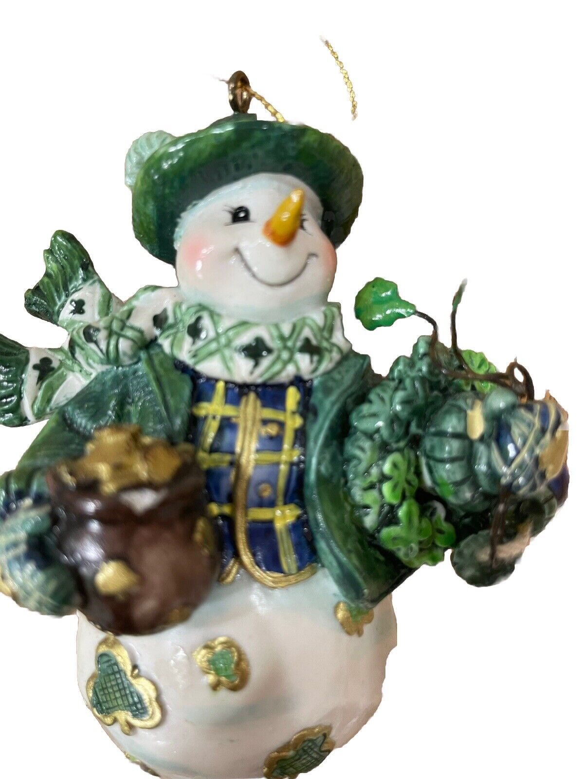 Christmas Ornament Lucky Irish Snowman Clovers Pot Of Gold Good Luck Happy