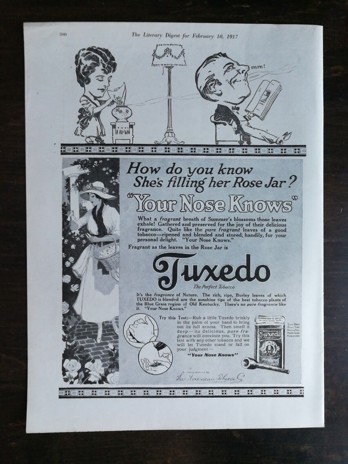Vintage 1917 Tuxedo Smoking Tobacco Full Page Original Ad 222