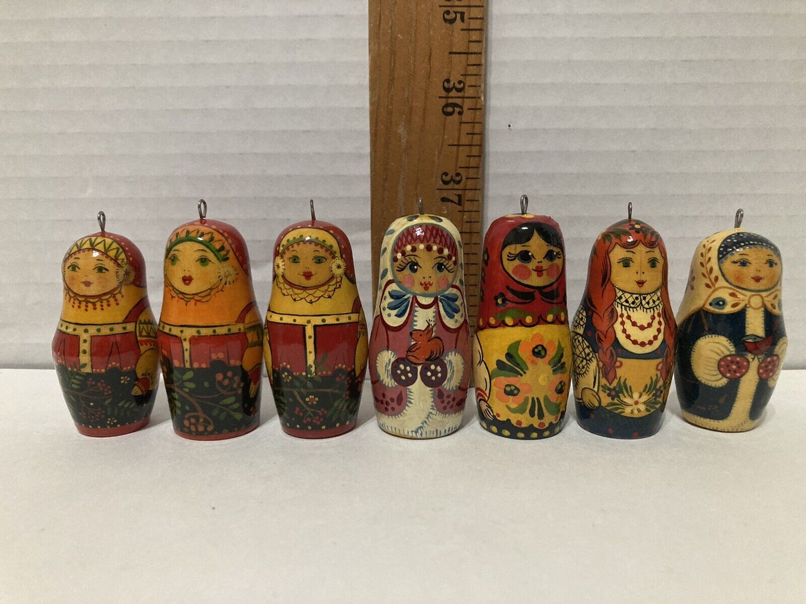 Vintage Russian Matryoshka Handpainted Nesting Dolls for Brooch Pin Set of 7