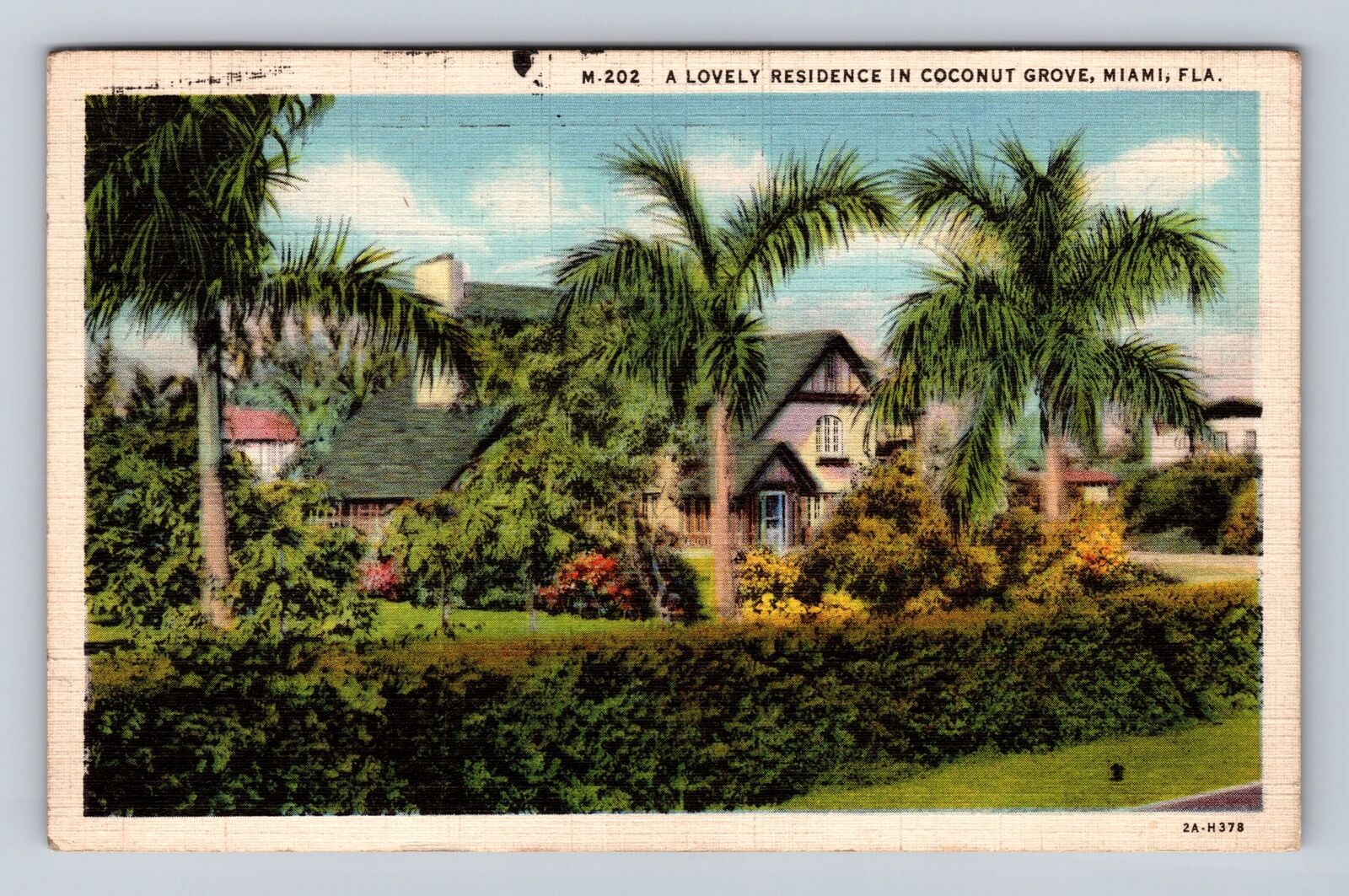 Miami FL-Florida, Lovely Residence In Coconut Grove, Vintage c1935 Postcard