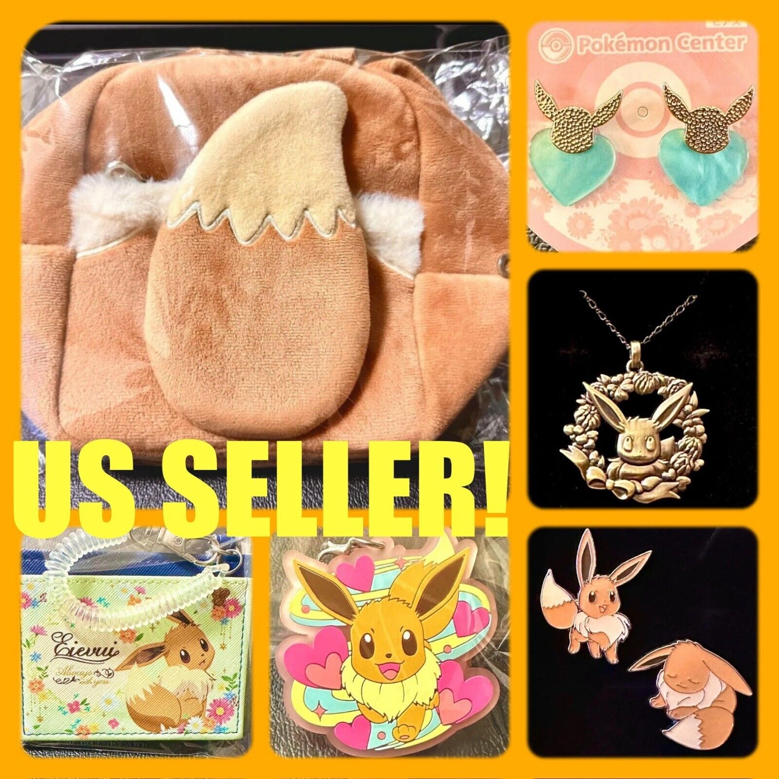 💟 Pokemon Center Japan Vintage Eevee Purse Pierced Earrings Accessory MEGA 💟
