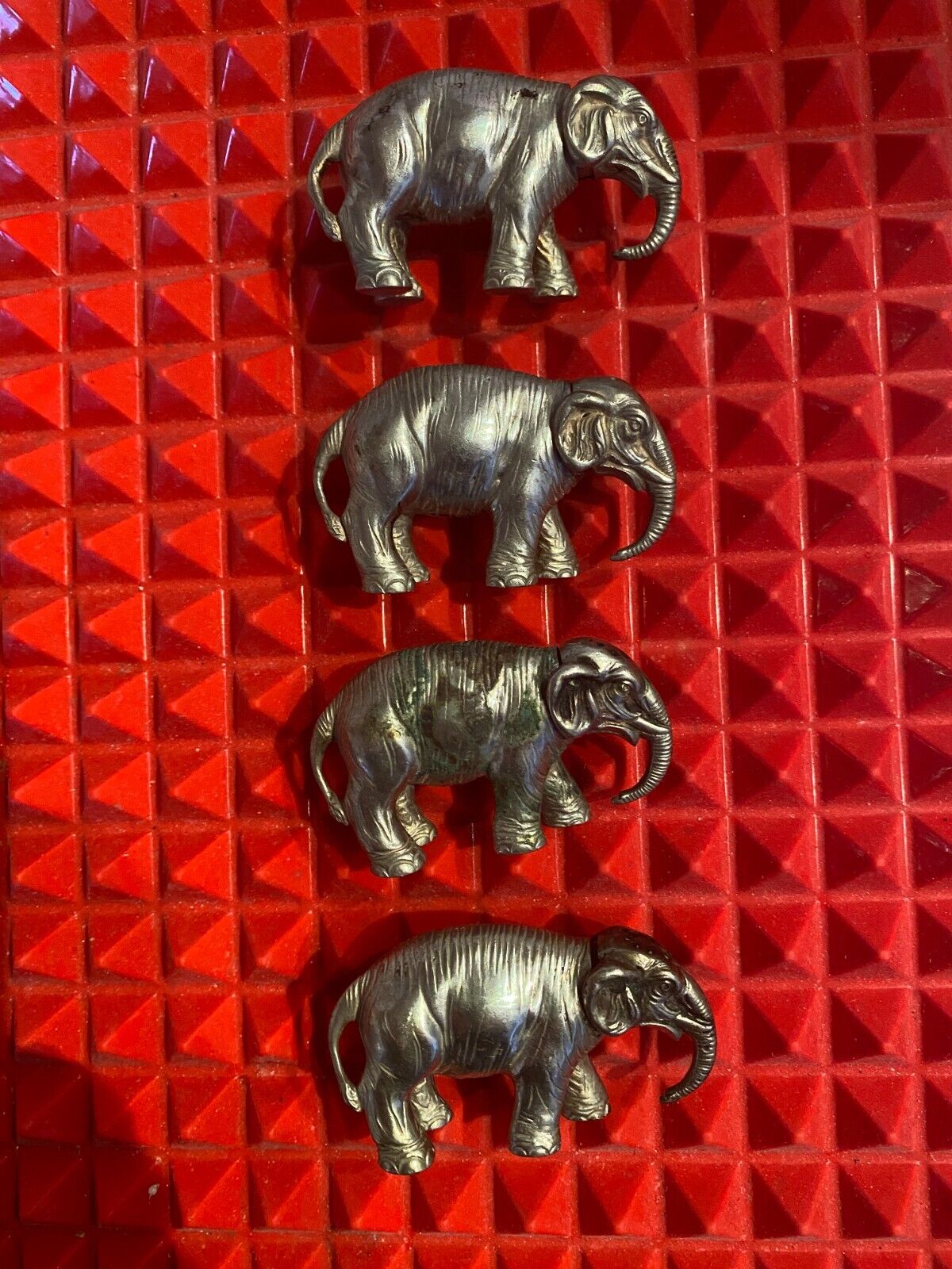 Four Old and Rare Silver Elephant Salt and Pepper Shakers