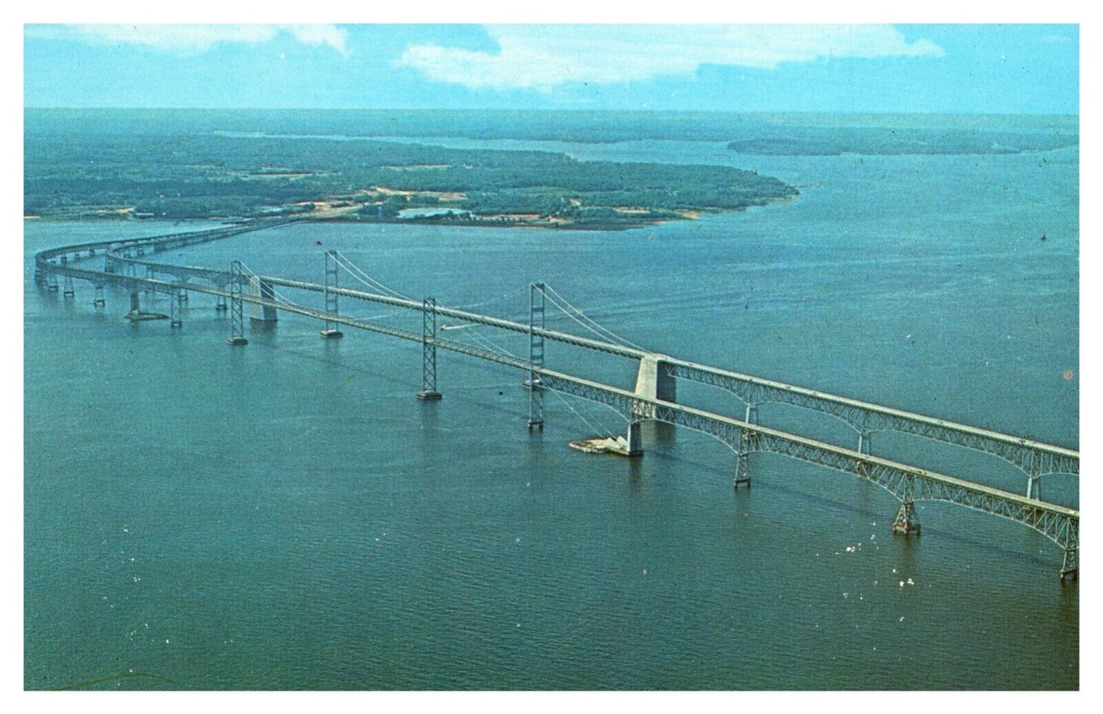 MD Maryland Chesapeake Bay Bridge Aerial View Chrome Postcard