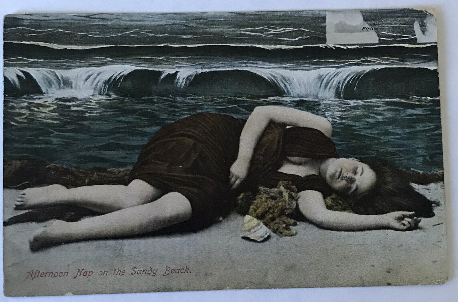 Antique Postcard Afternoon Nap On The Sandy Beach