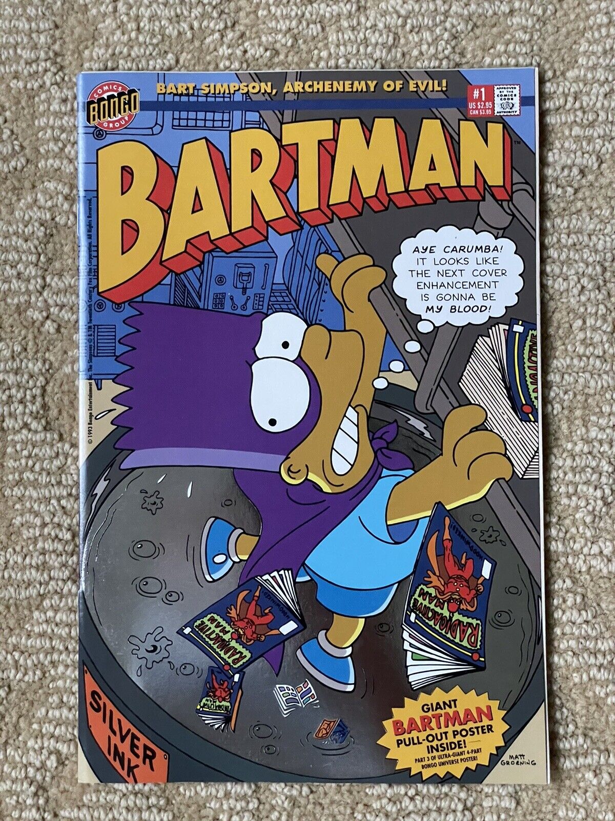 Bartman #1 1993 Simpsons Bongo Comics (Silver Foil Variant W/ Poster - LN VG
