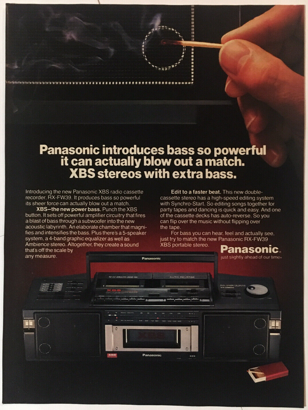 Panasonic XBS Stereo 1987 Vintage Print Ad 8x11 Inches Wall Decor
