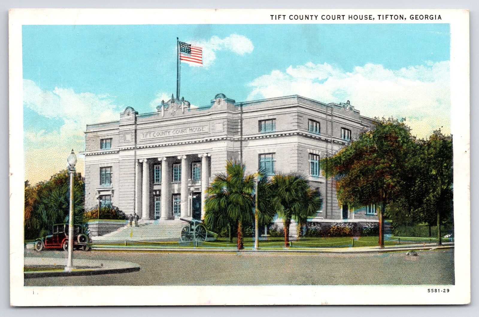 Tifton Georgia~Tift County Courthouse~Cannon Display~Flag on Roof~1920s PC