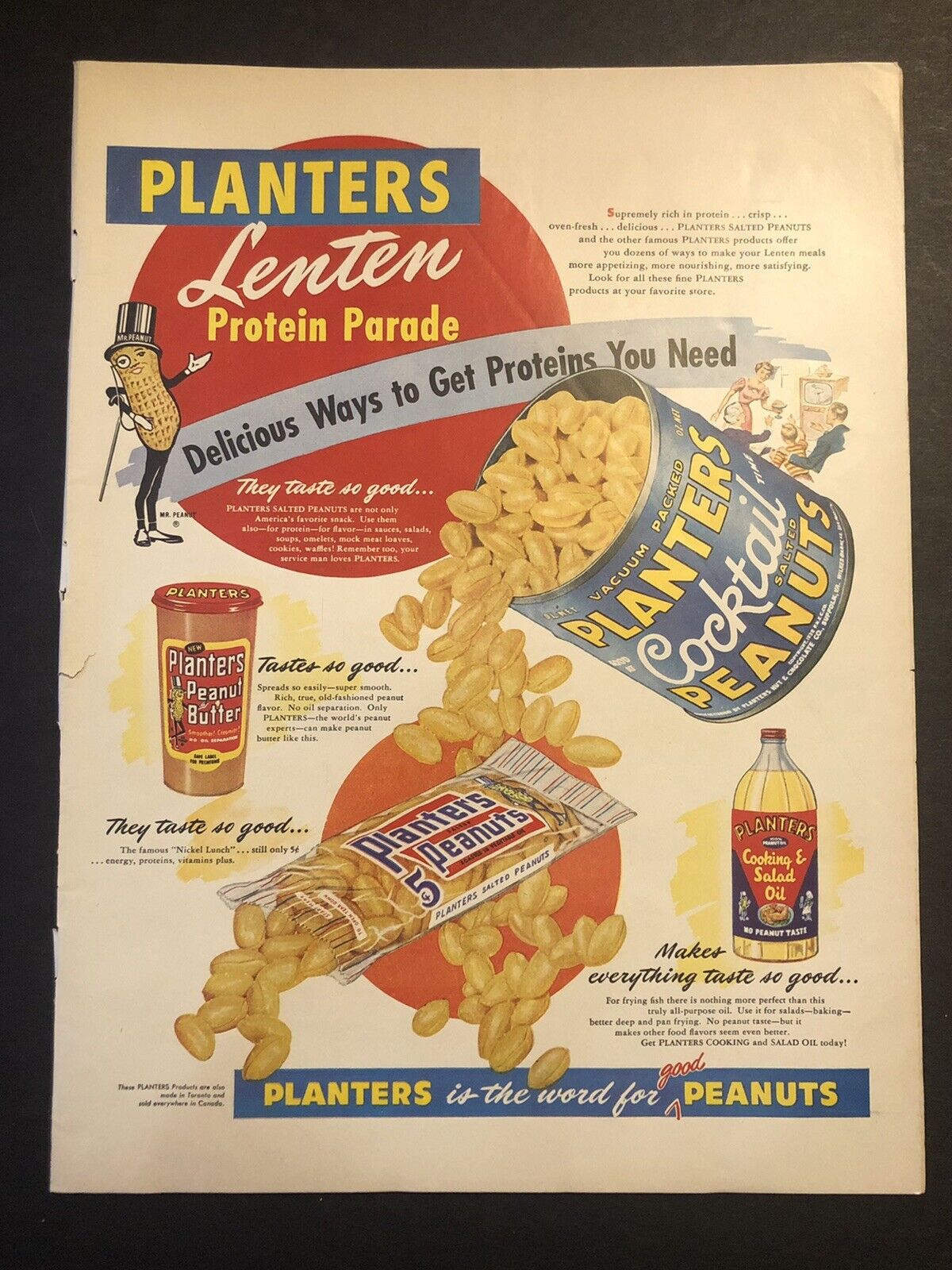 1950’s Mr. Peanut Planters Peanut Butter Magazine Ad