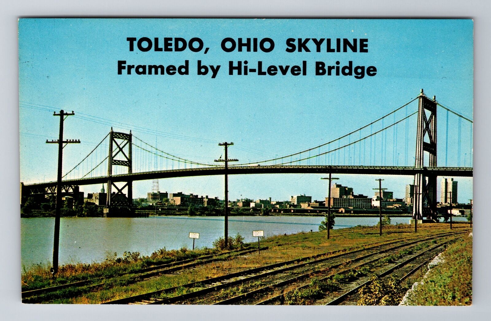 Toledo OH-Ohio, Skyline, Framed By Hi Level Bridge, Antique, Vintage Postcard