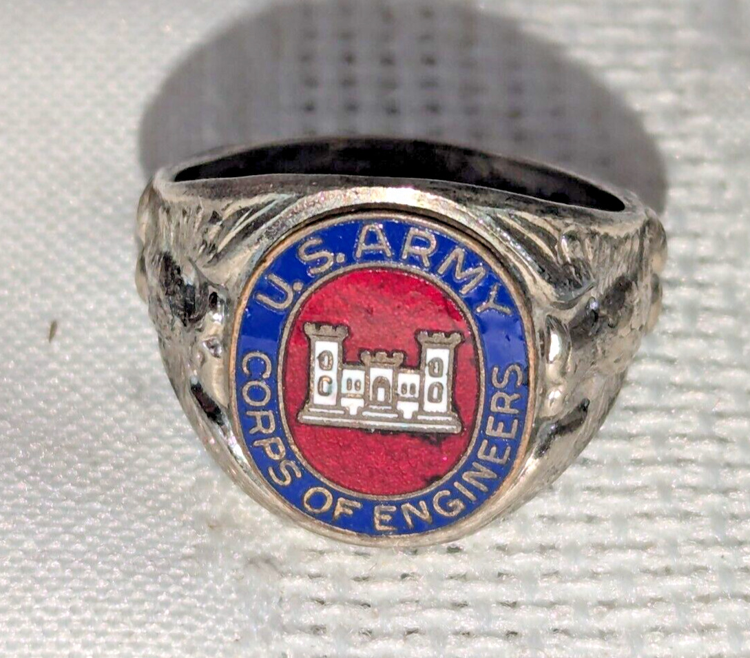 WWII U.S. Army Corps Of Engineers Sterling & Enamel Ring Size 10 GREAT COND.