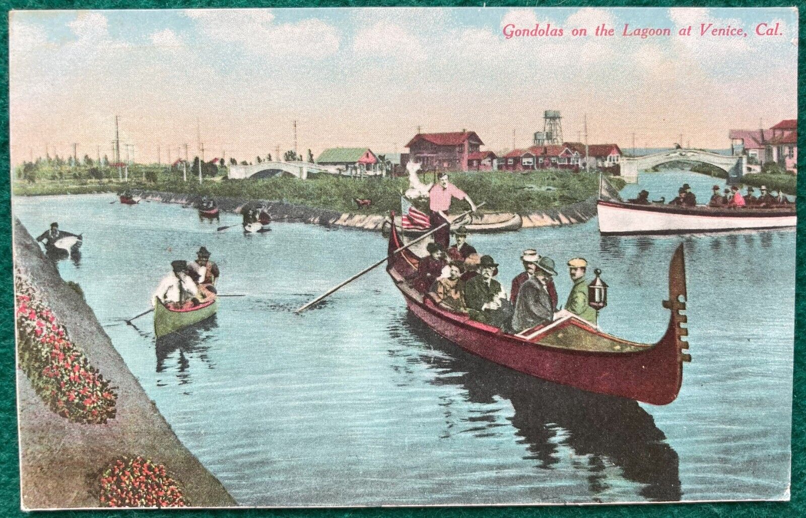 Venice Beach Gondolas On the lagoon California CA Vintage Postcard Italy c1910