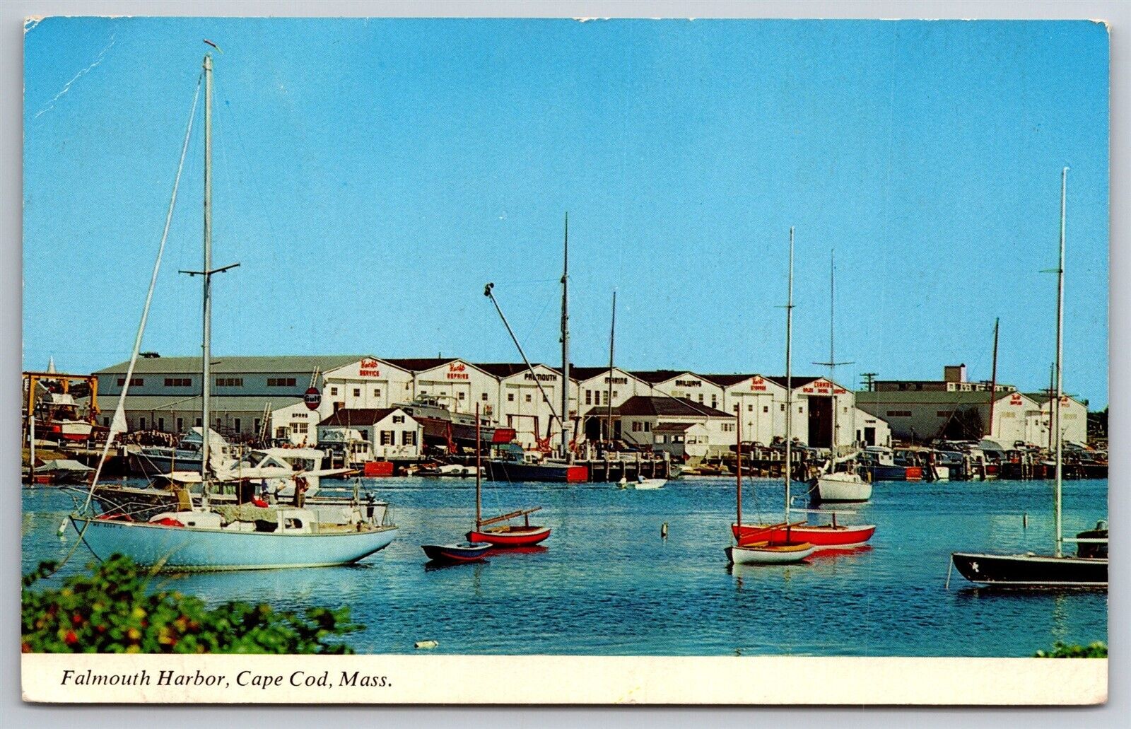 Falmouth Harbor Cape Cod Boat Haven MA C1950\'s Postcard N4