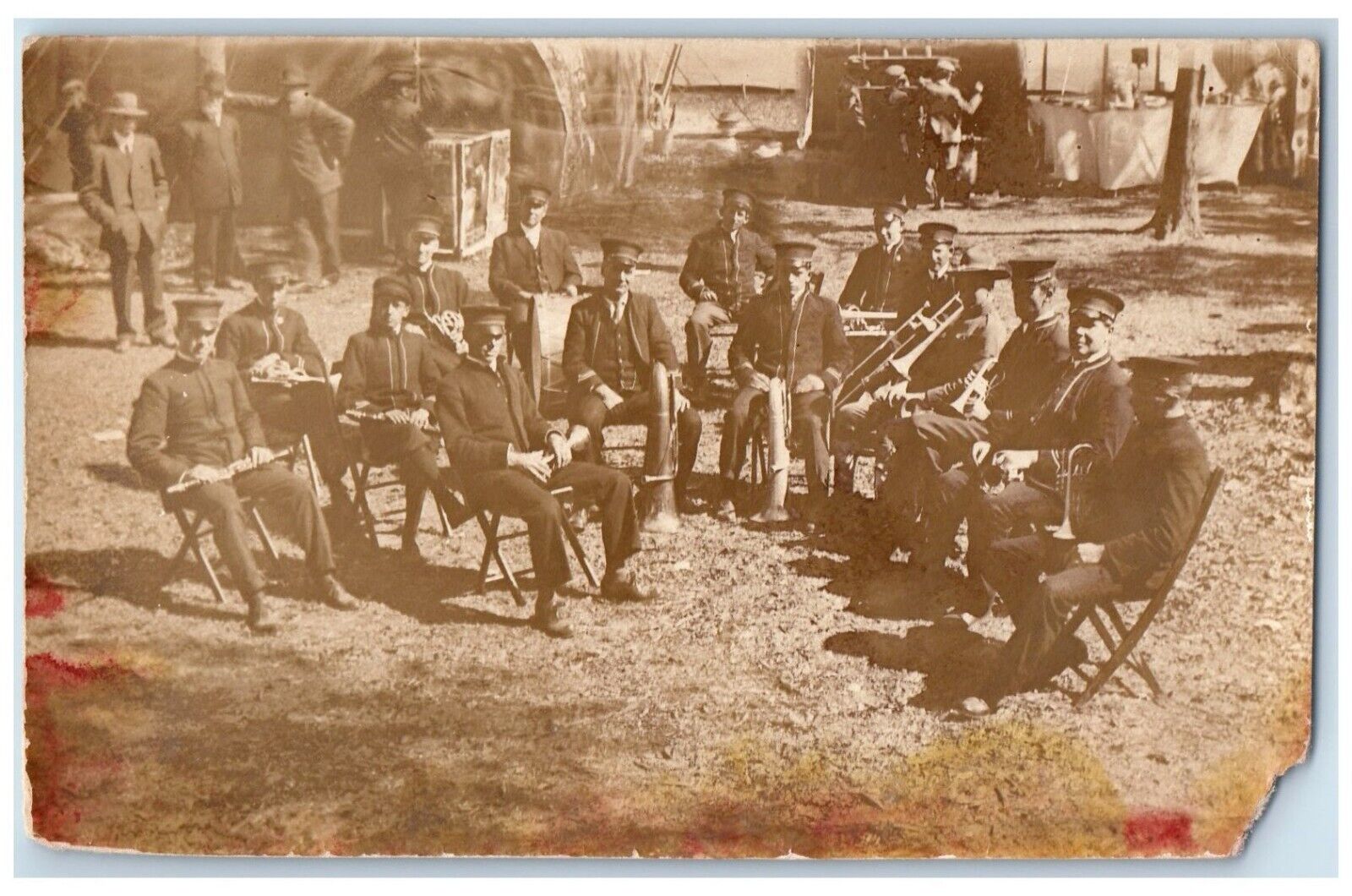 c1910's Brass Band Uniforms Instruments Camp RPPC Unposted Photo Postcard