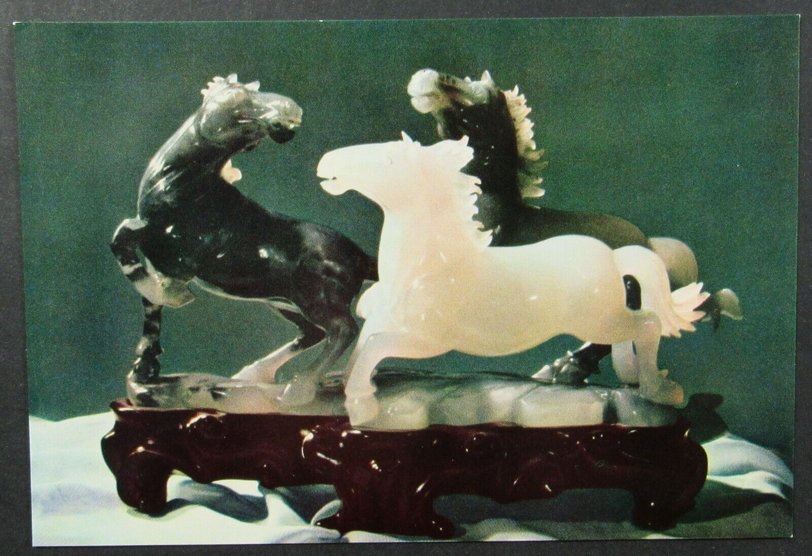 Three Galloping Horses Made From Jade Art Postcard Unposted 