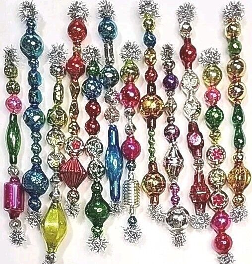 ✨️🍬 12 Vtg Mercury Glass Garland Icicle Bead Christmas Tree Ornaments 4~4.5\