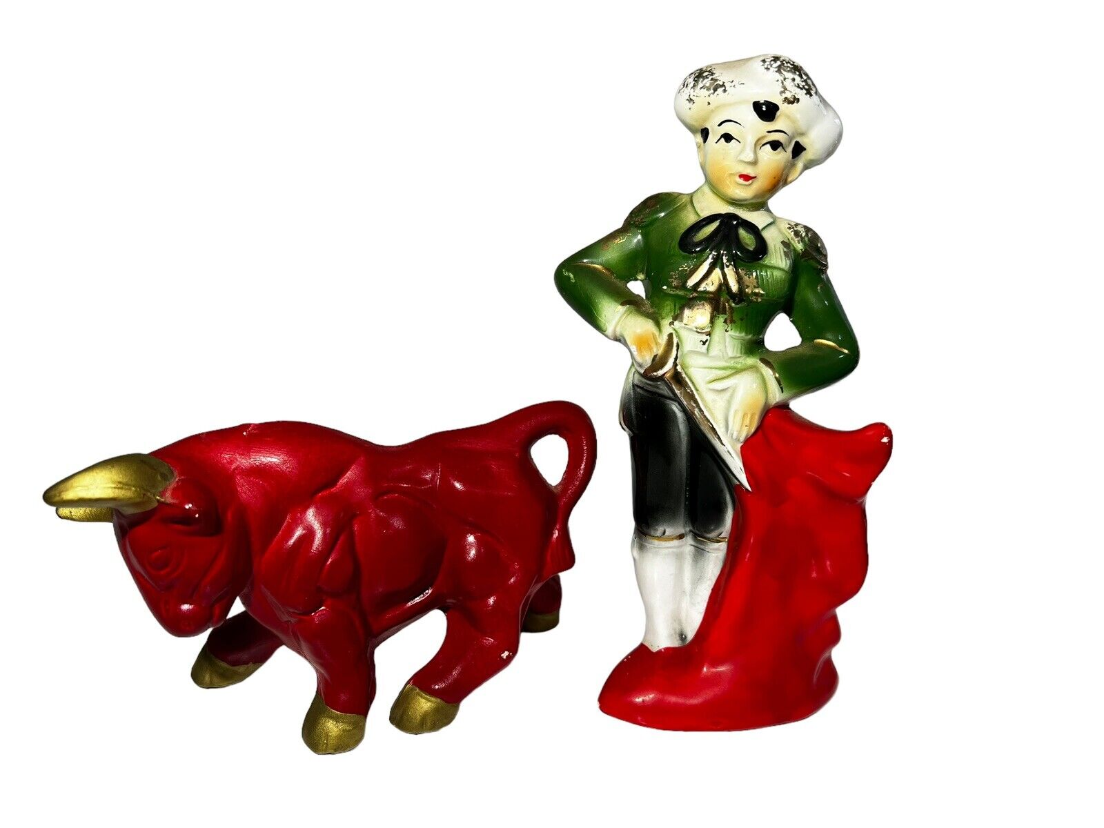 Vintage Porcelain Matador Bullfighter & Bull Figurine Figure Made in Japan Chip