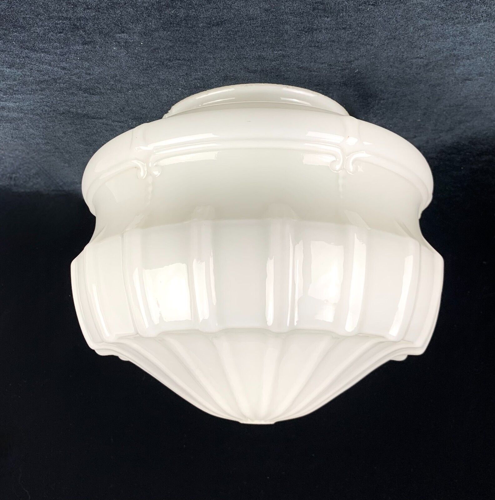 Antique 1920s Milk Glass Large Fluted Glass Light Cover Ceiling Globe Excellent
