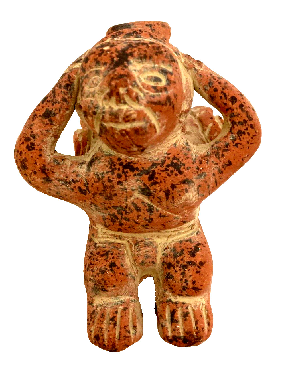 Vtg Terracotta Pottery Figurine Vessel Resting Man 3.75” L Handmade Folk Art
