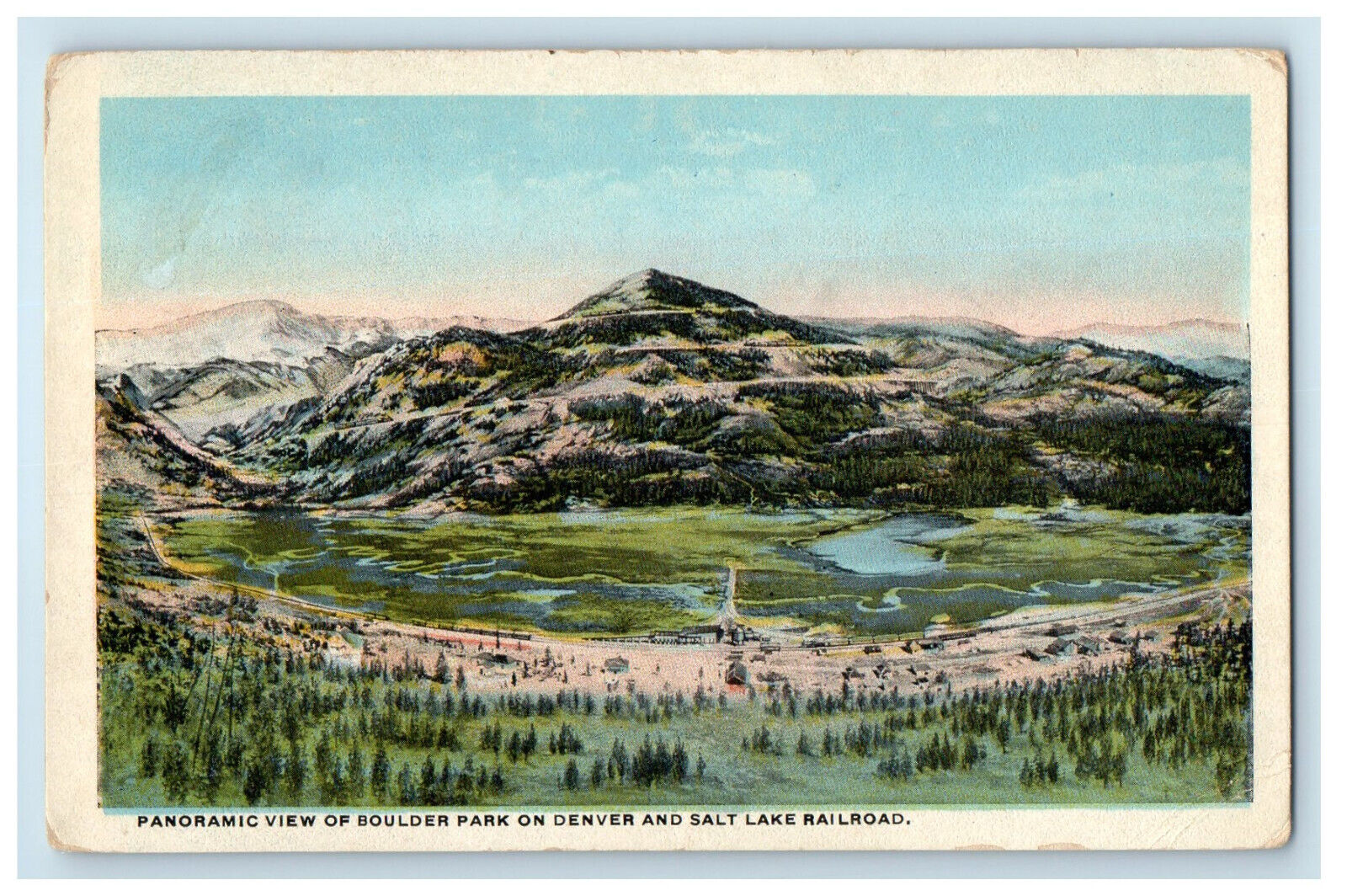 c1920s Panoramic View of Boulder Park on Denver & Salt Lake Railroad Postcard