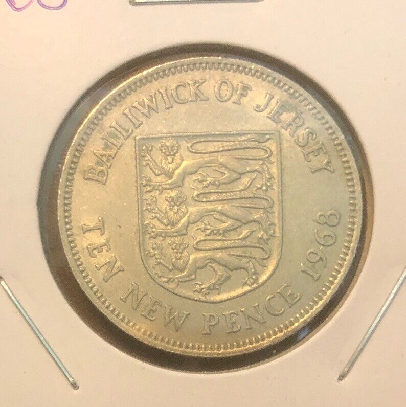 1968 Jersey 10 New Pence  Copper Nickel Coin-28.5MM-KM#33