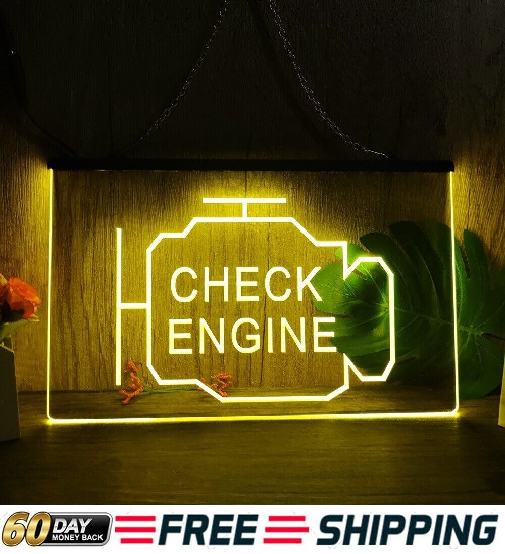 Check Engine Advertising 3D LED Neon Light Big Size 40x60 Sign Garage Business