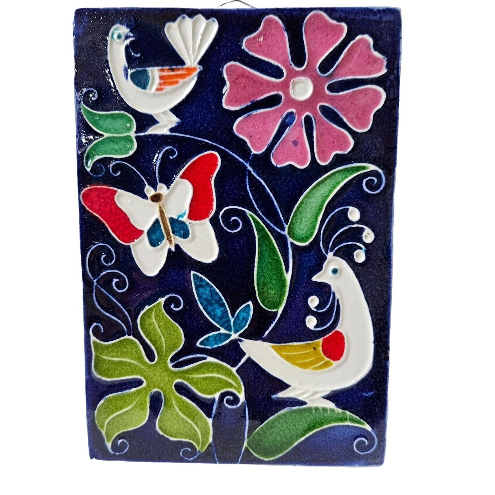 Creazioni Luciano Tile Italy Hand Painted Colorful Birds Flowers Butterfly