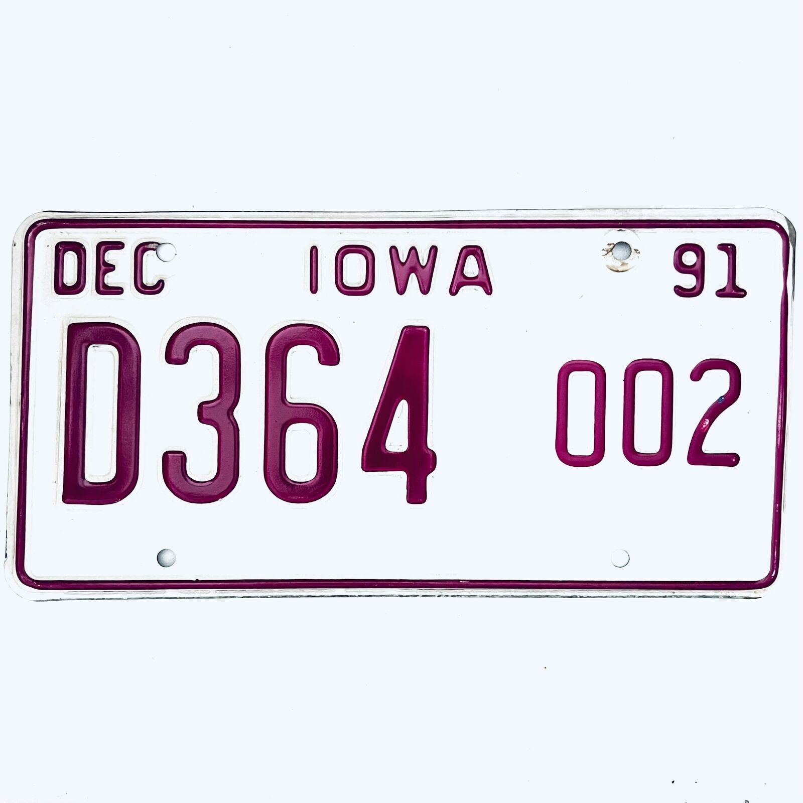 1991 United States Iowa Base Dealer License Plate D364 002