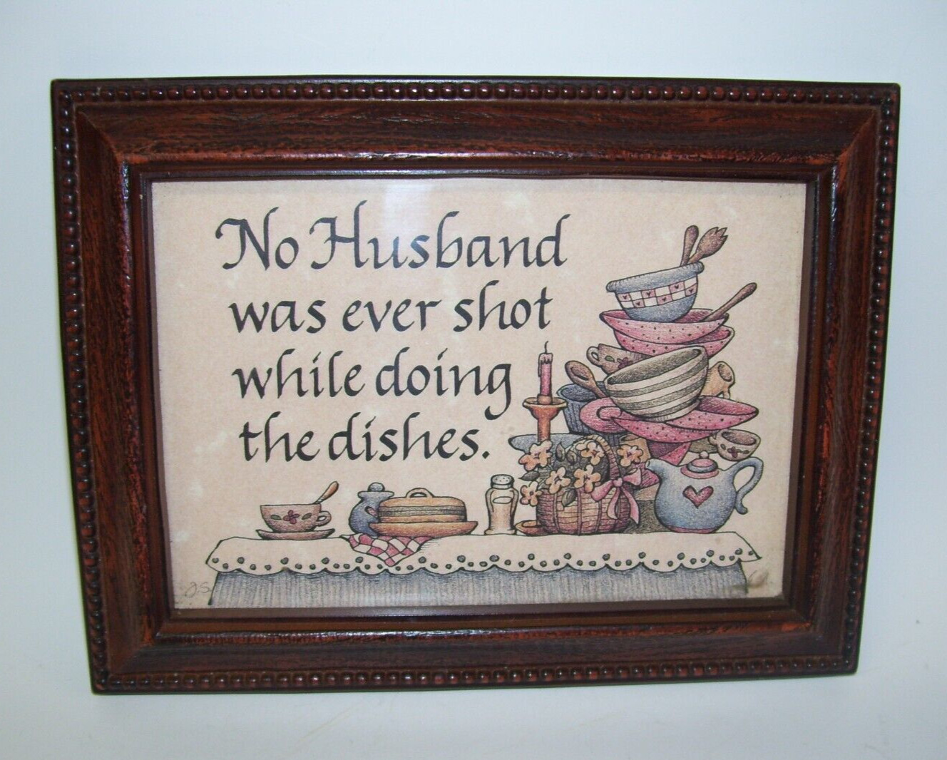 Framed Humor Print No Husband Was Ever Shot While Doing The Dishes