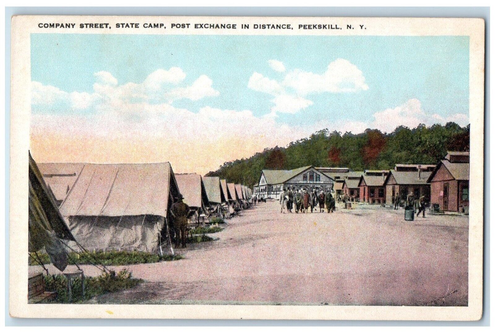 Company Street State Camp Post Exchange In Distance Peekskill NY Postcard