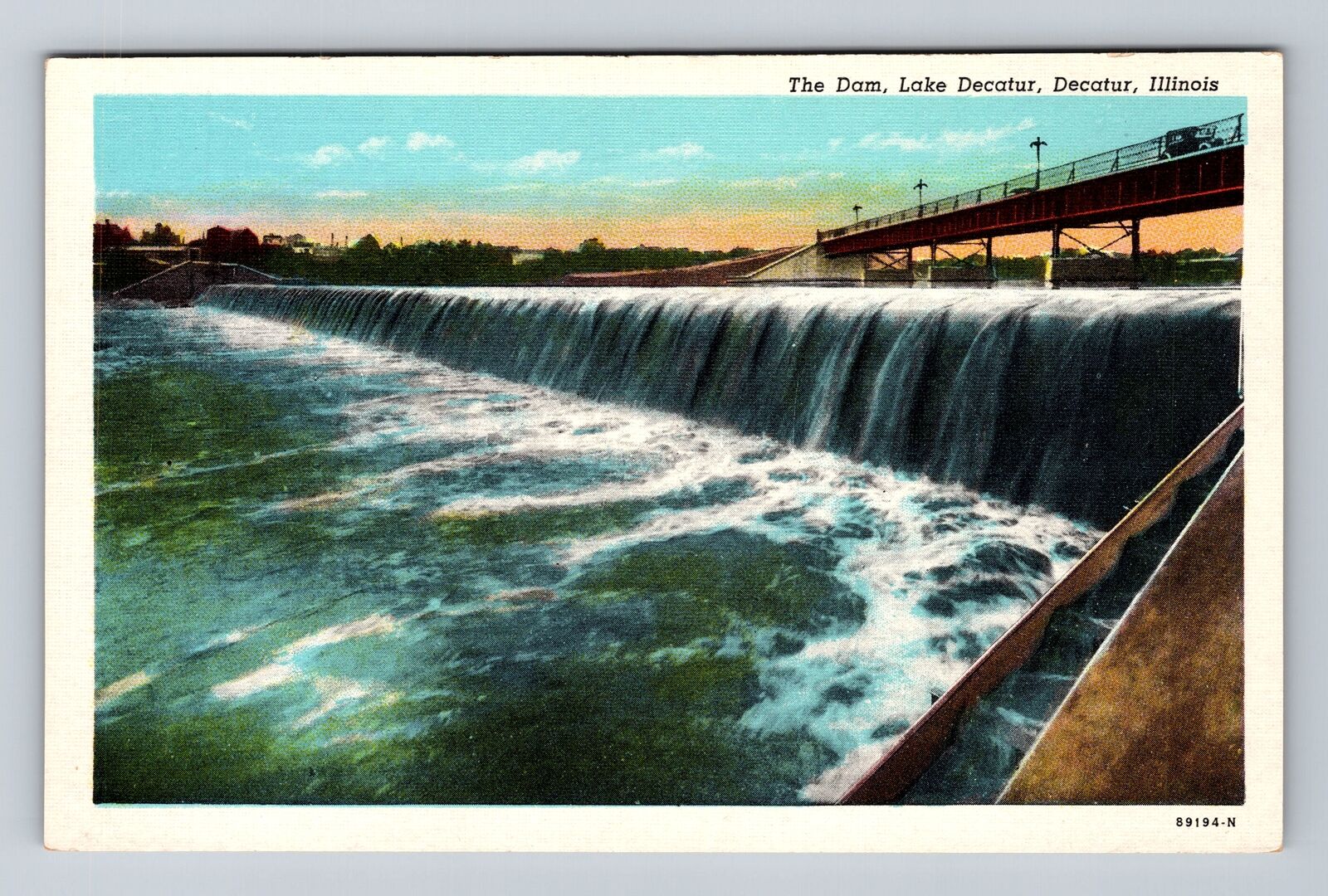 Decatur IL-Illinois, The Dam, Lake Decatur, Antique, Vintage Postcard