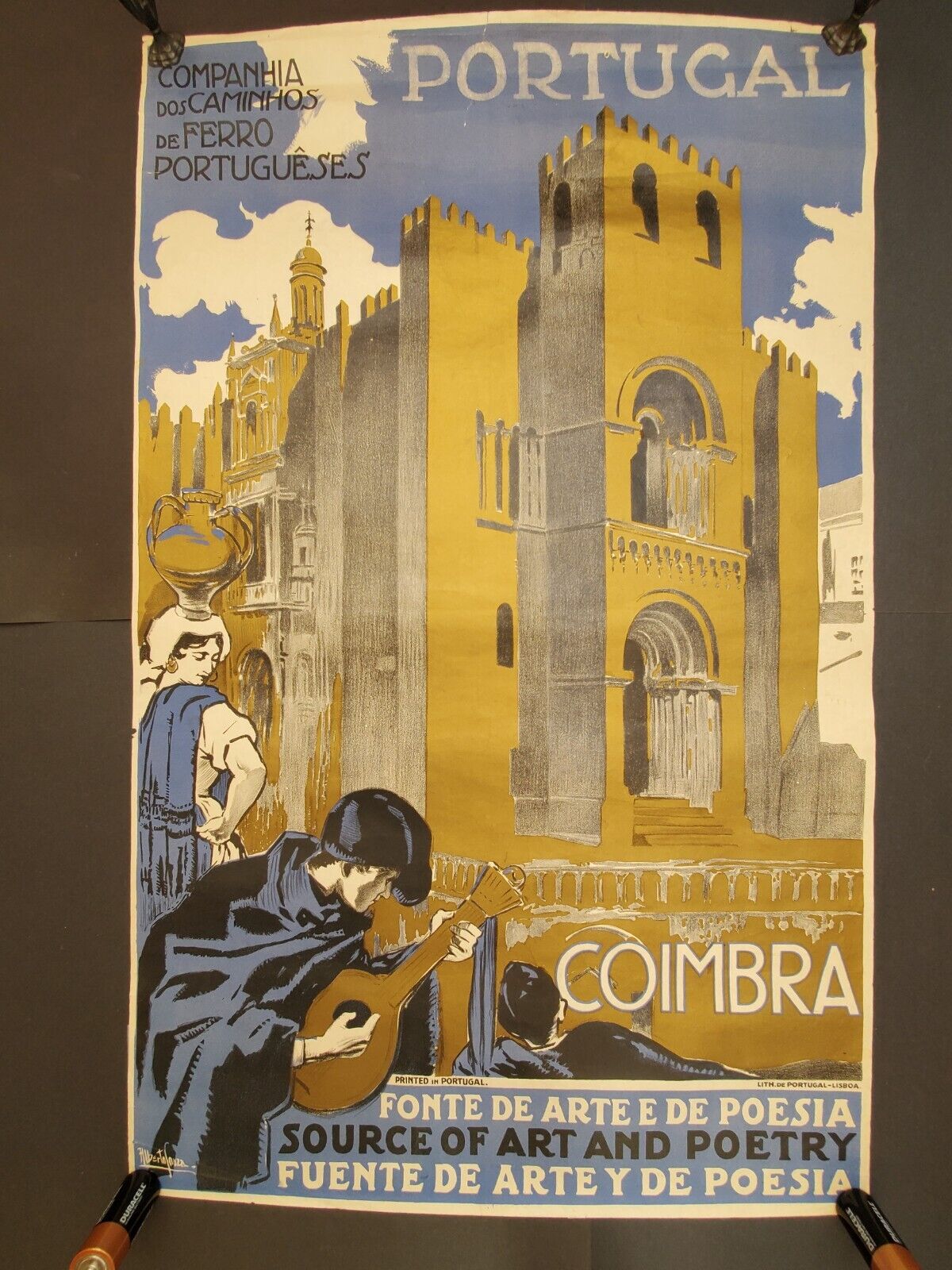 Vtg 1930s Portugal Coimbra - Source Of Art & Poetry Travel Poster Alberto Souza