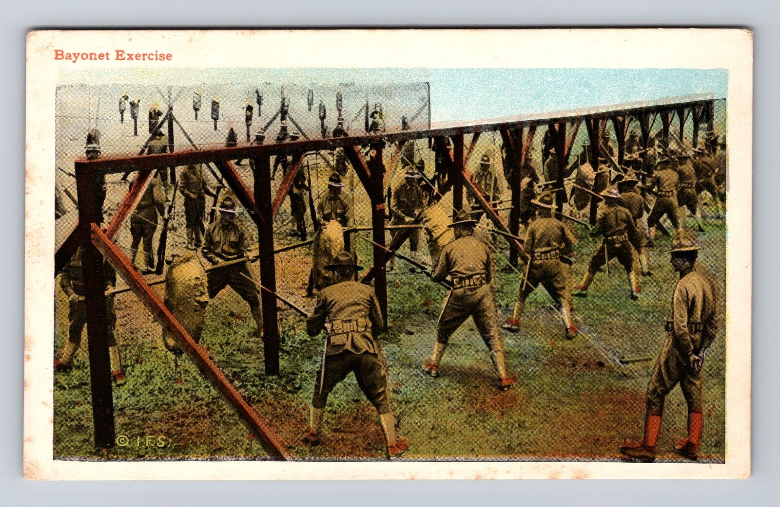 US Military, Bayonet Exercise, Antique, Vintage Souvenir Postcard