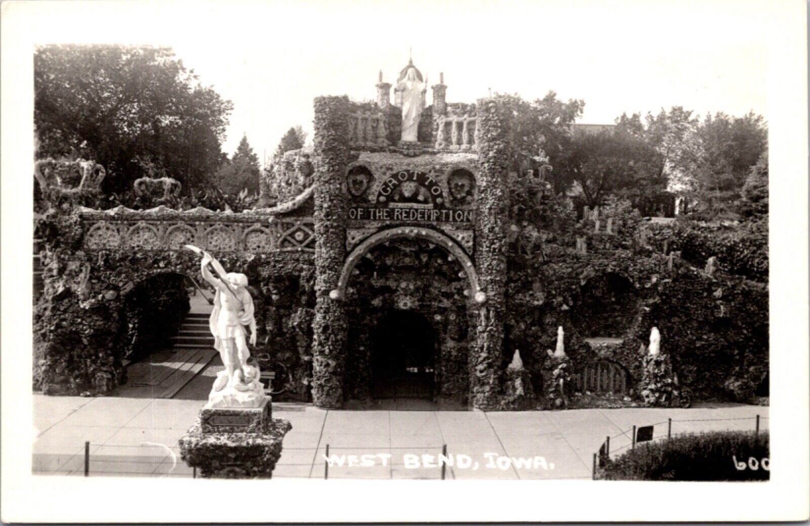 Real Photo Postcard Grotto of the Redemption in West Bend, Iowa