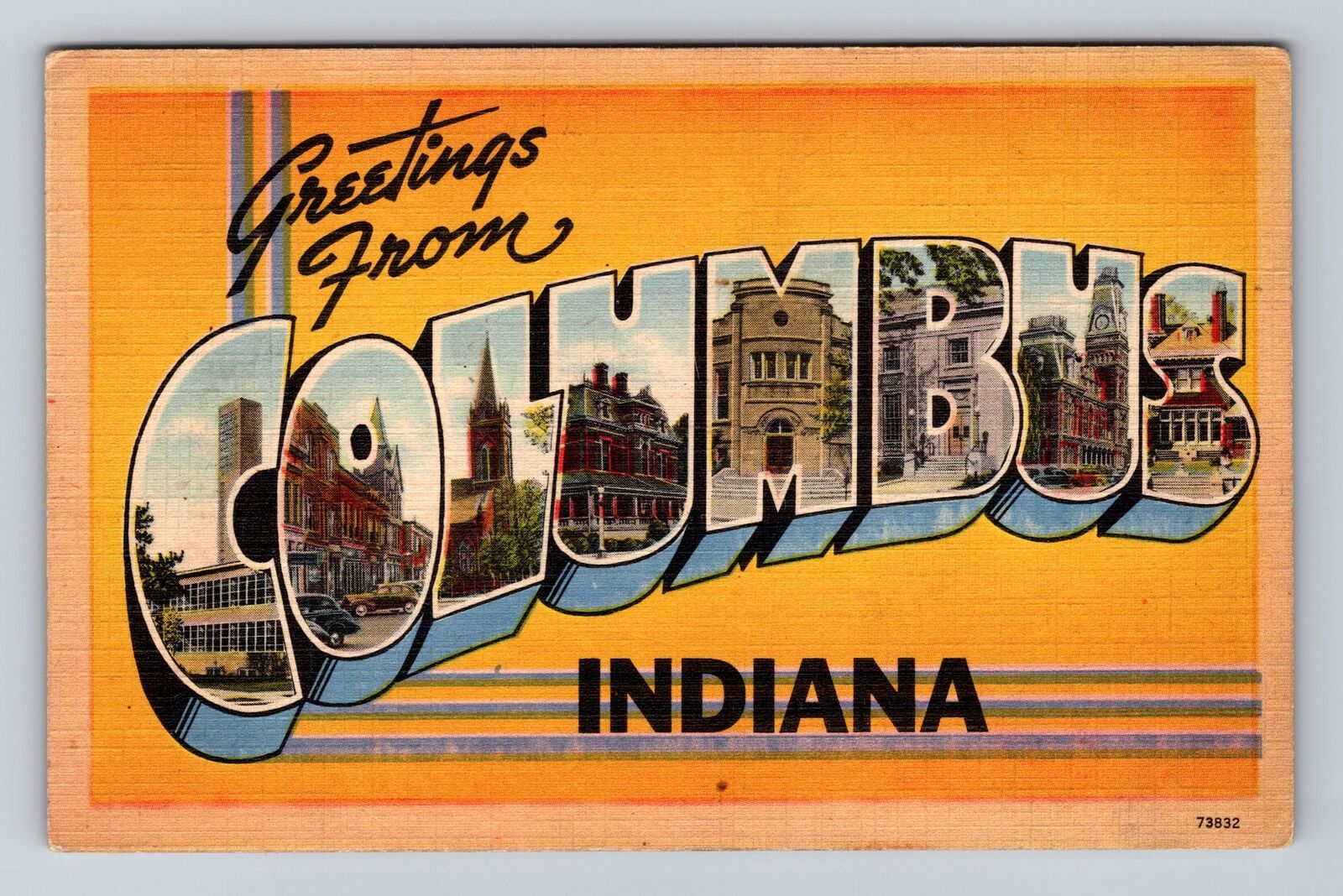 Columbus IN-Indiana, LARGE LETTER Greetings, Points Of Interest Vintage Postcard
