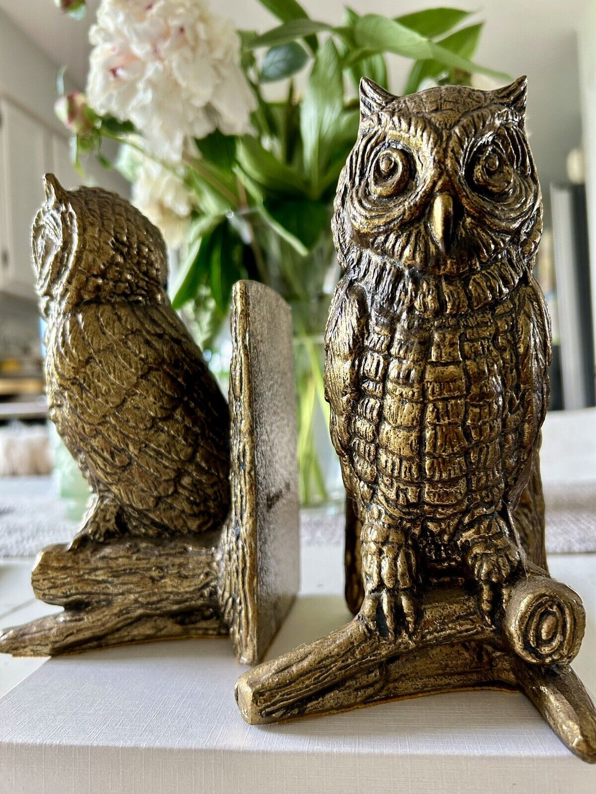 Owl Bookends Detailed VINTAGE Brass Owls Rare, 7.5” Hampton Va.