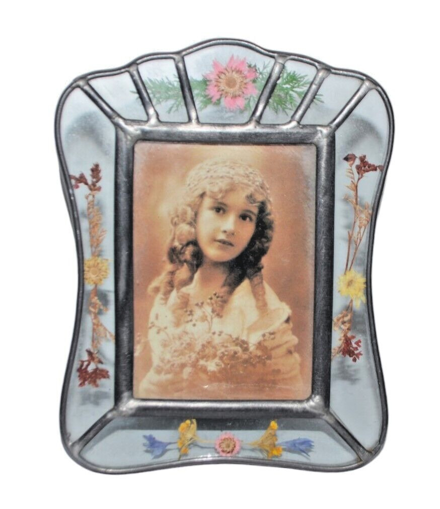 Vintage Glass Pressed Flower Photo Frame 3 1/2\