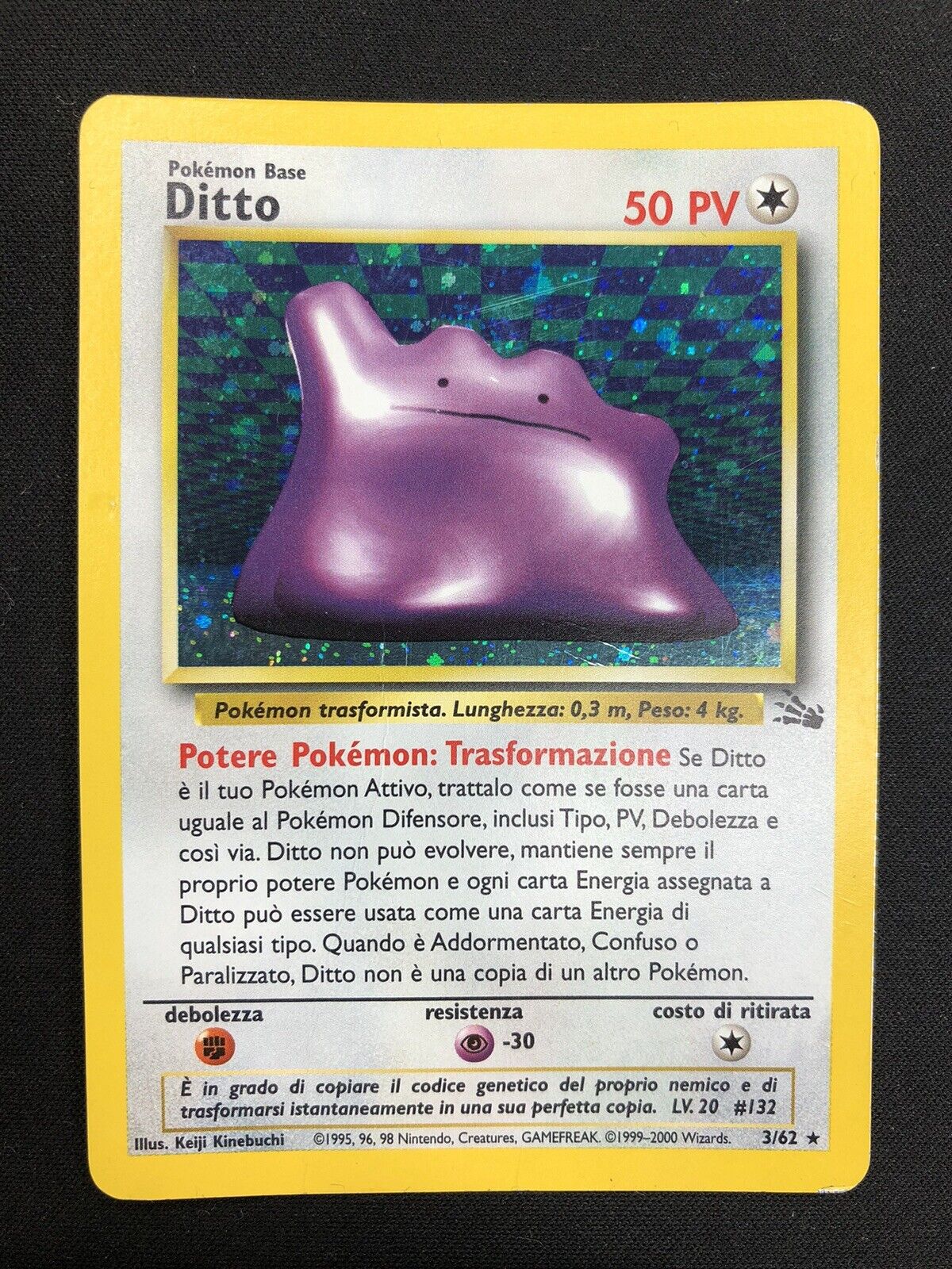 Pokemon Ditto 3/62 Fossil Rare Holo Unlimited Wizards ITA Vintage Card