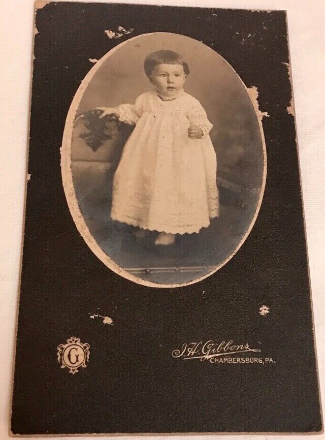 Antique 1800’s Cabinet Card Photo Toddler Girl in Long White Lacy Dress, PA